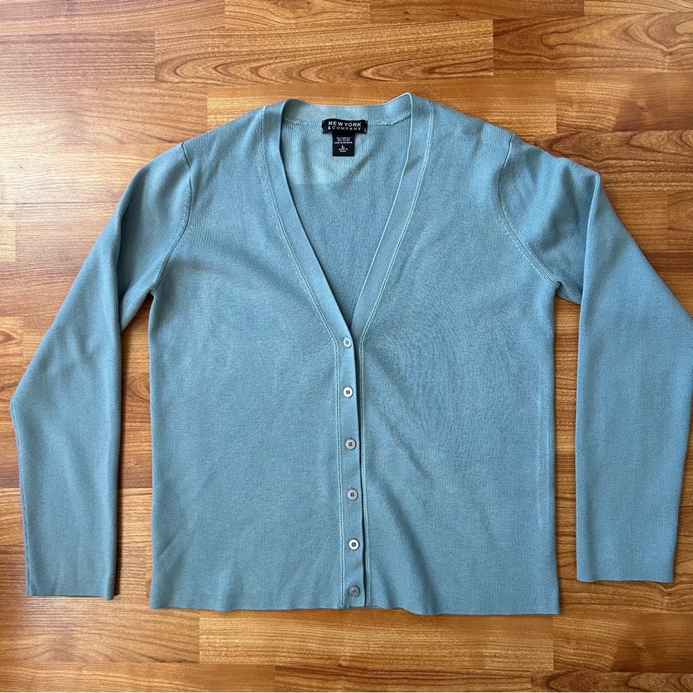 4/$15 New York & Company Blue Cardigan Sweater